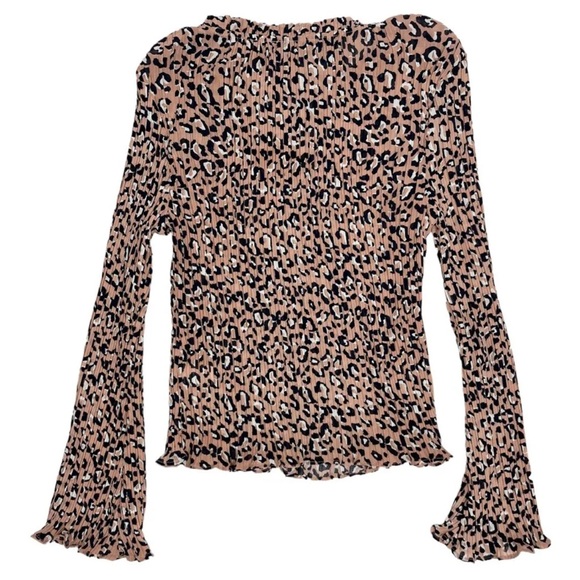 CODEXMODE Leopard Print Top Pink Blue Pleat Long Sleeve Crewneck Size XL - Picture 2 of 8